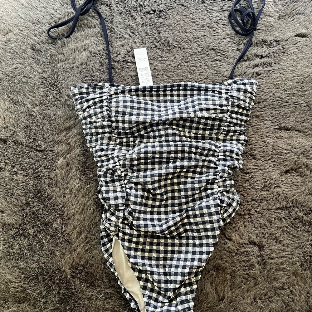 J. Crew Women’s Black and White Checkered One-Piece Swimsuit